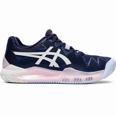 Asics Gel-Resolution 8 Clay - Naisten Tenniskengät - Laivastonsininen/Valkoinen